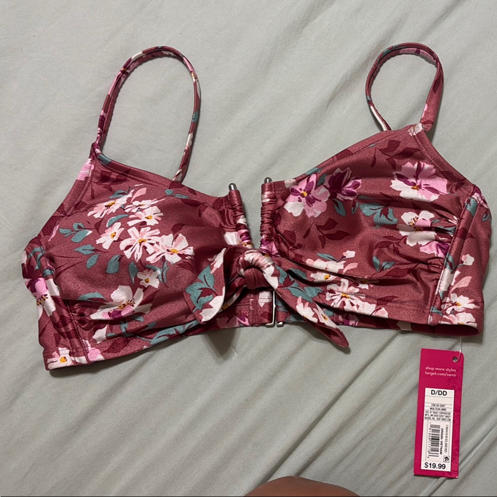 Floral Bikini Top with Pink and Green Accents